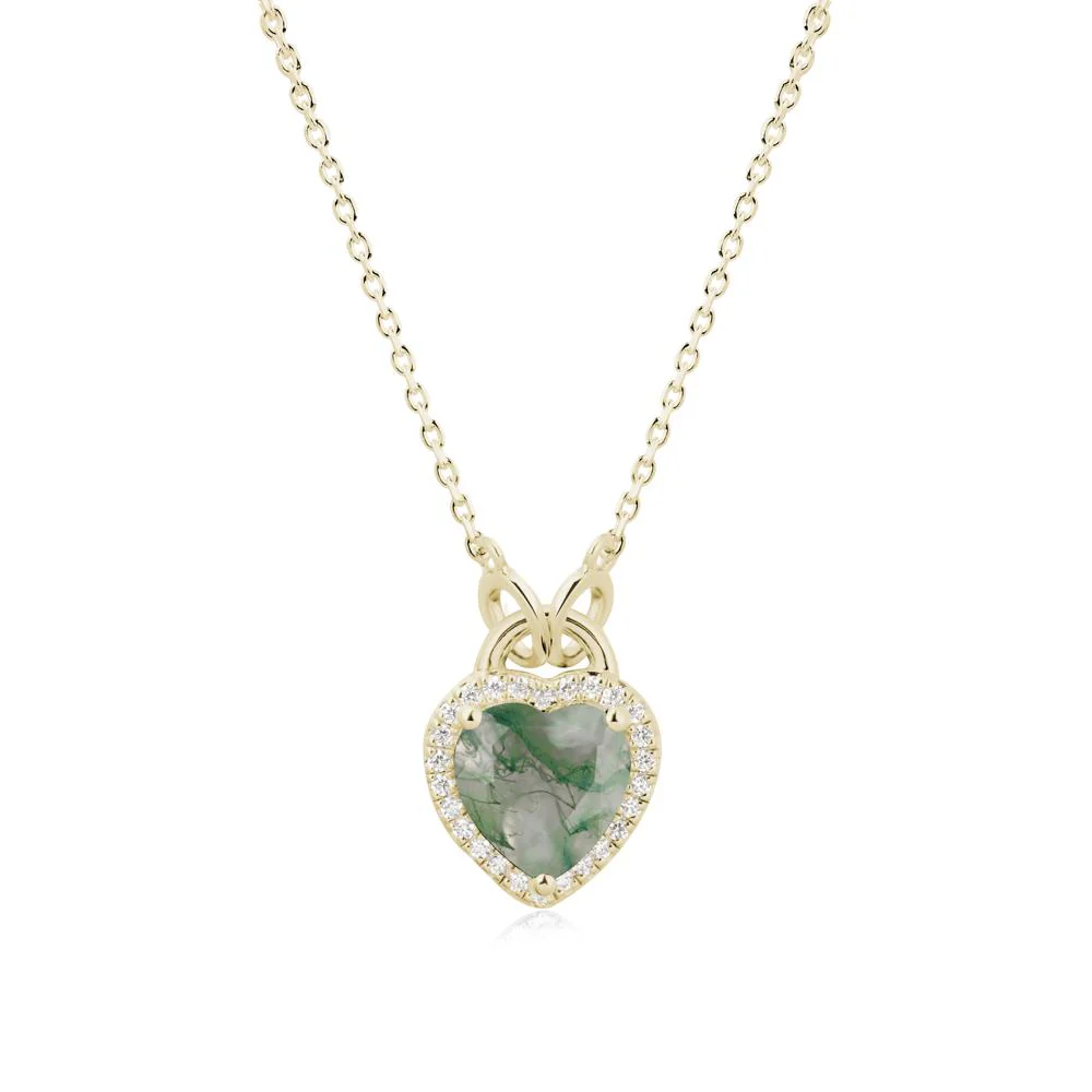 Heart Shaped Moss Agate Halo Necklace - Image 4