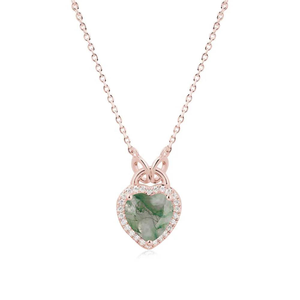 Heart Shaped Moss Agate Halo Necklace - Image 5