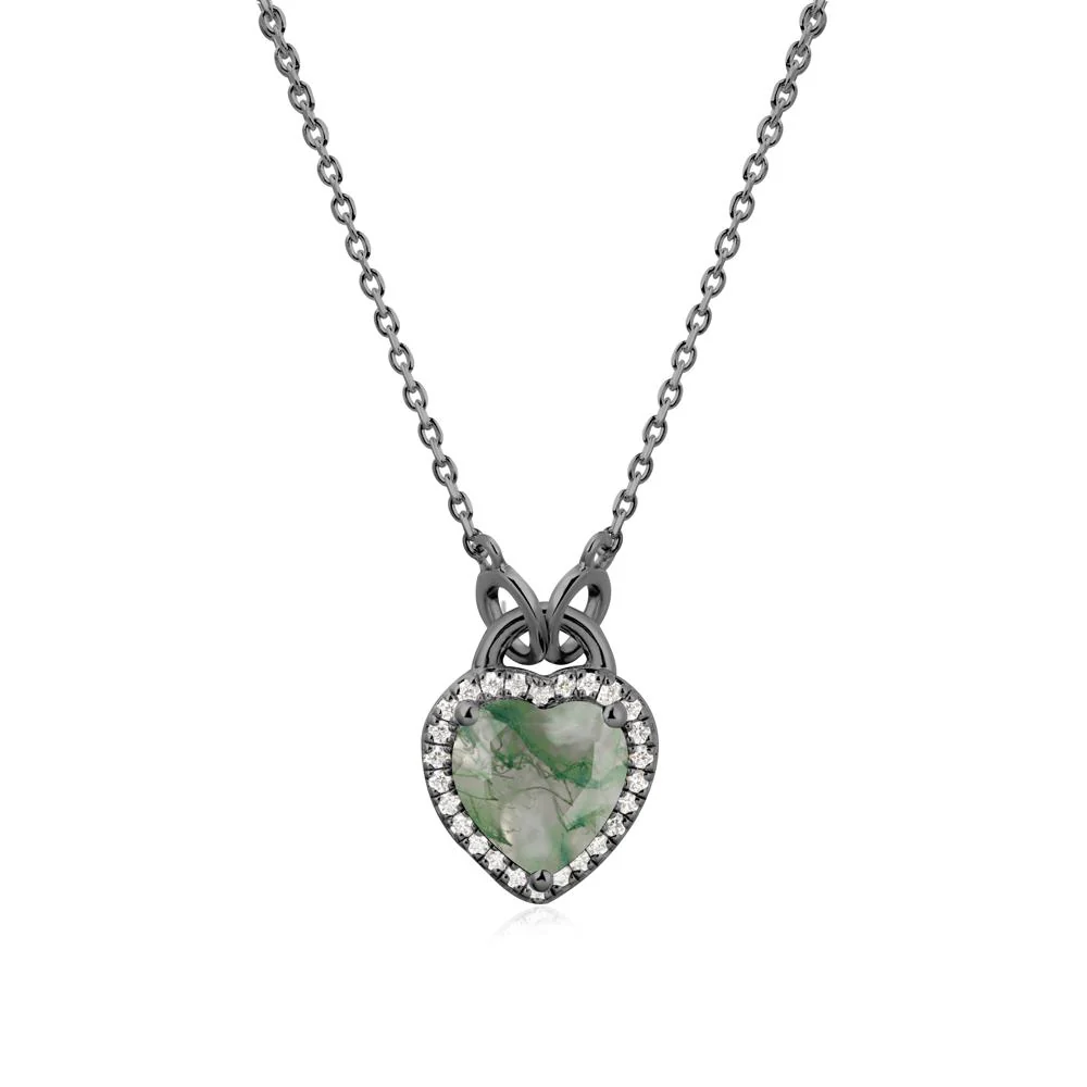 Heart Shaped Moss Agate Halo Necklace - Image 8