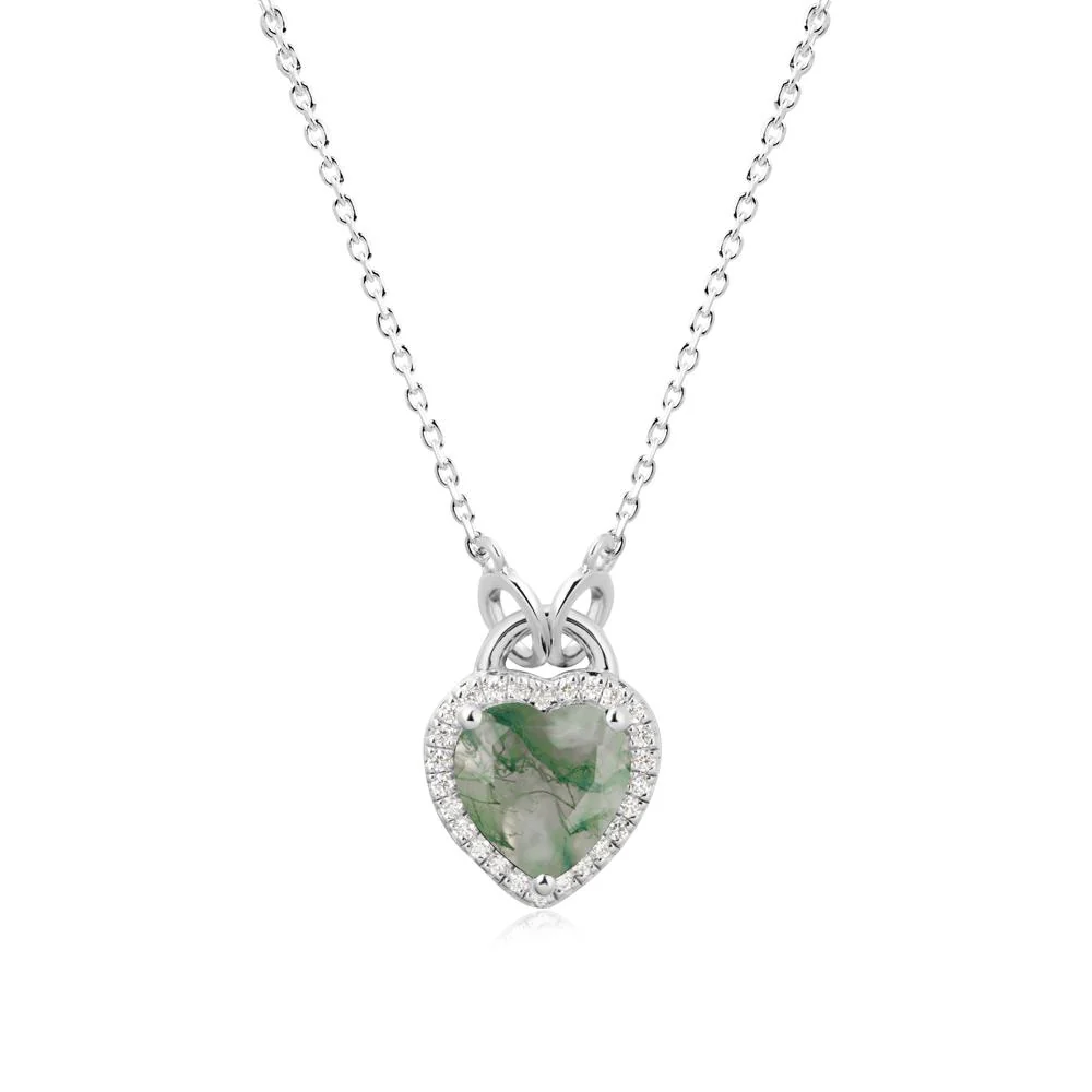 Heart Shaped Moss Agate Halo Necklace - Image 9