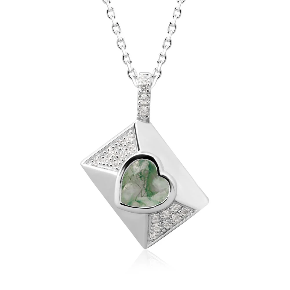 Heart Shaped Moss Agate Love Letter Envelope Pendant - Image 3