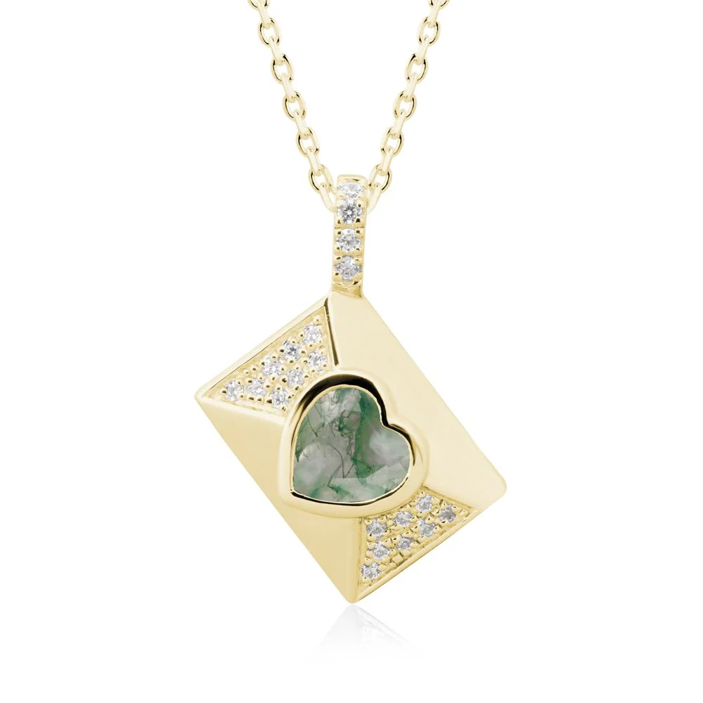 Heart Shaped Moss Agate Love Letter Envelope Pendant - Image 6