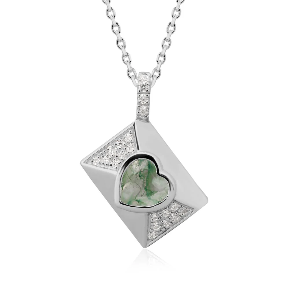Heart Shaped Moss Agate Love Letter Envelope Pendant - Image 8