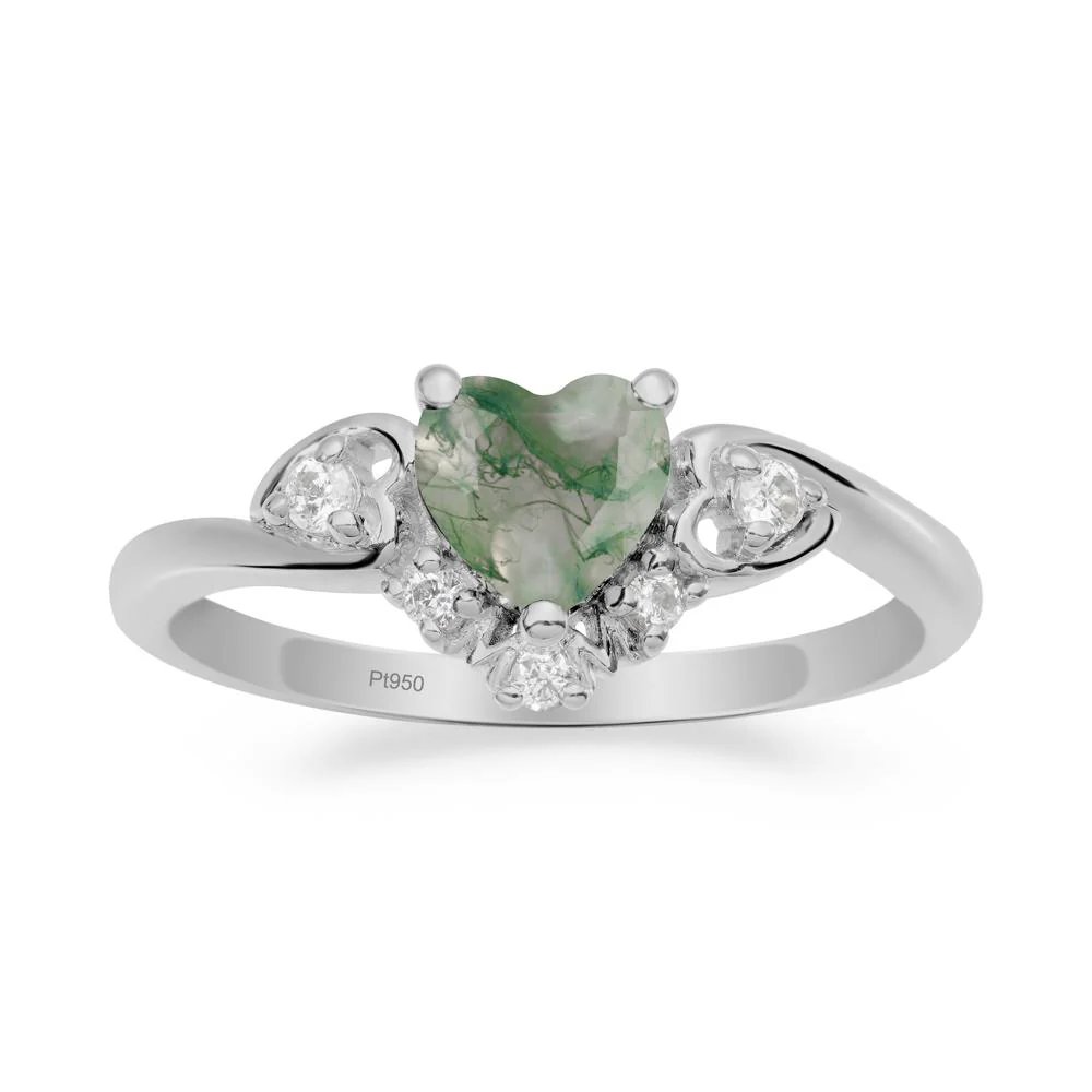 Heart Shaped Moss Agate Ring for Mom