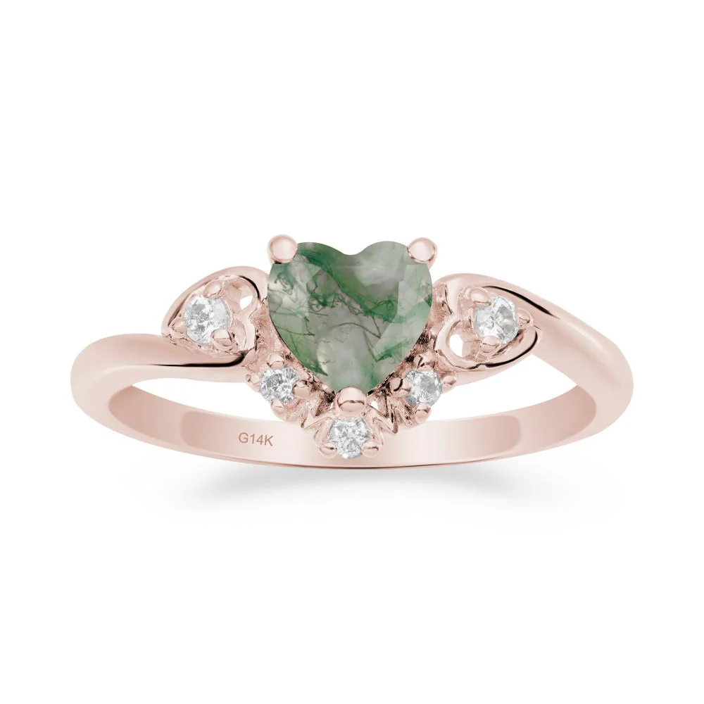 Heart Shaped Moss Agate Ring for Mom - Image 5
