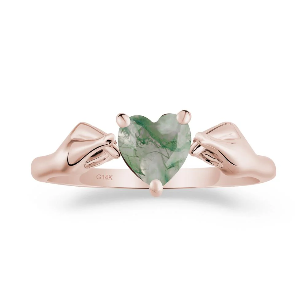 Heart Shaped Moss Agate Ring with Finger Heart - Image 4