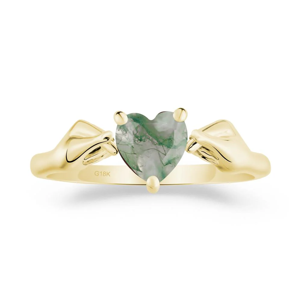 Heart Shaped Moss Agate Ring with Finger Heart - Image 5