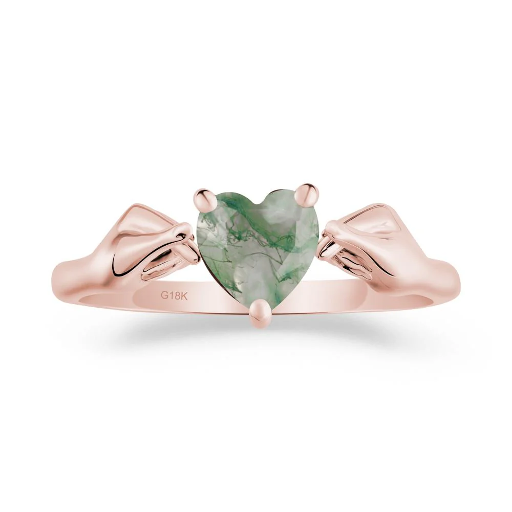 Heart Shaped Moss Agate Ring with Finger Heart - Image 9