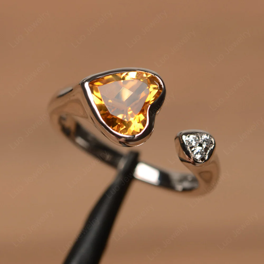 Citrine Open Heart Ring