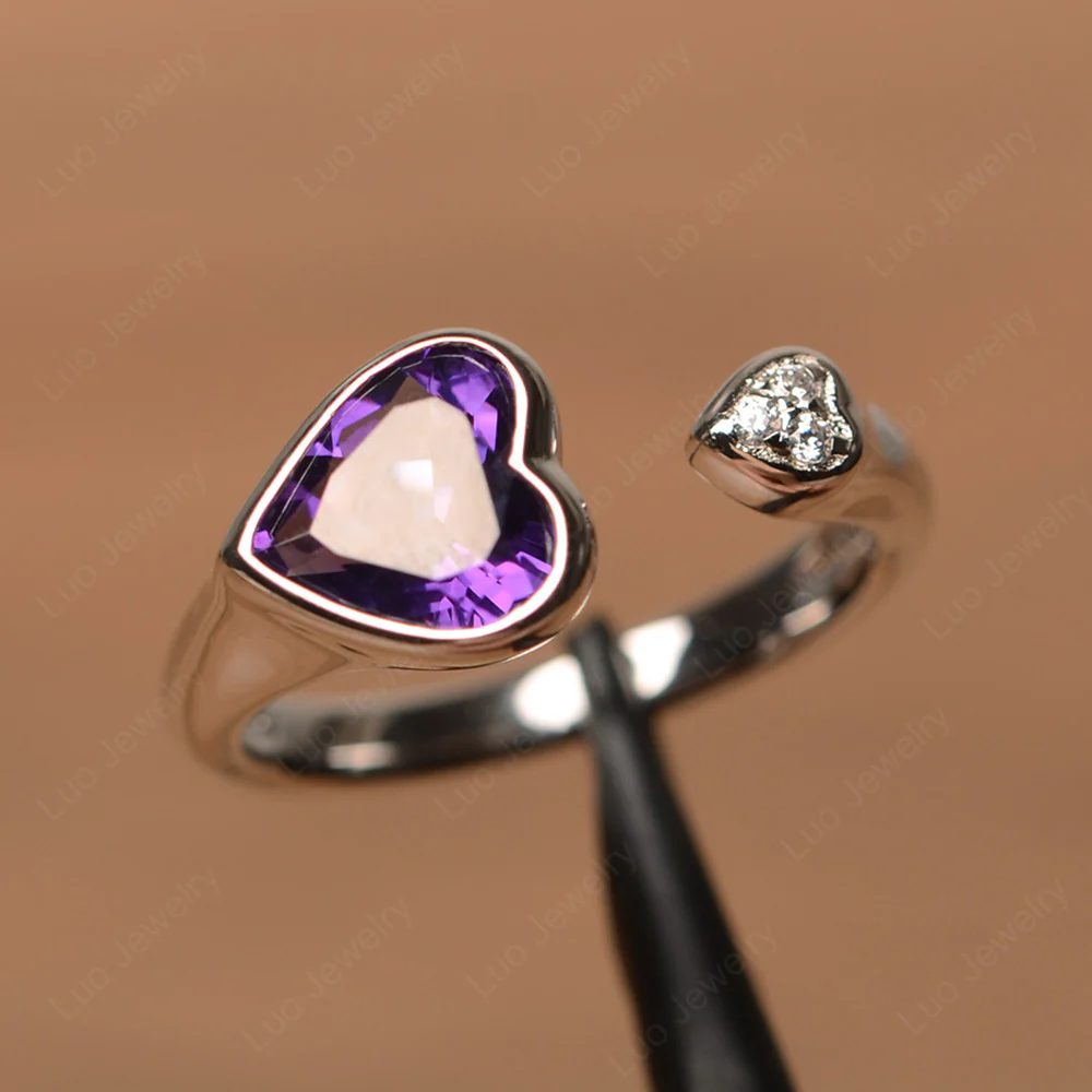Amethyst Open Heart Engagement Ring