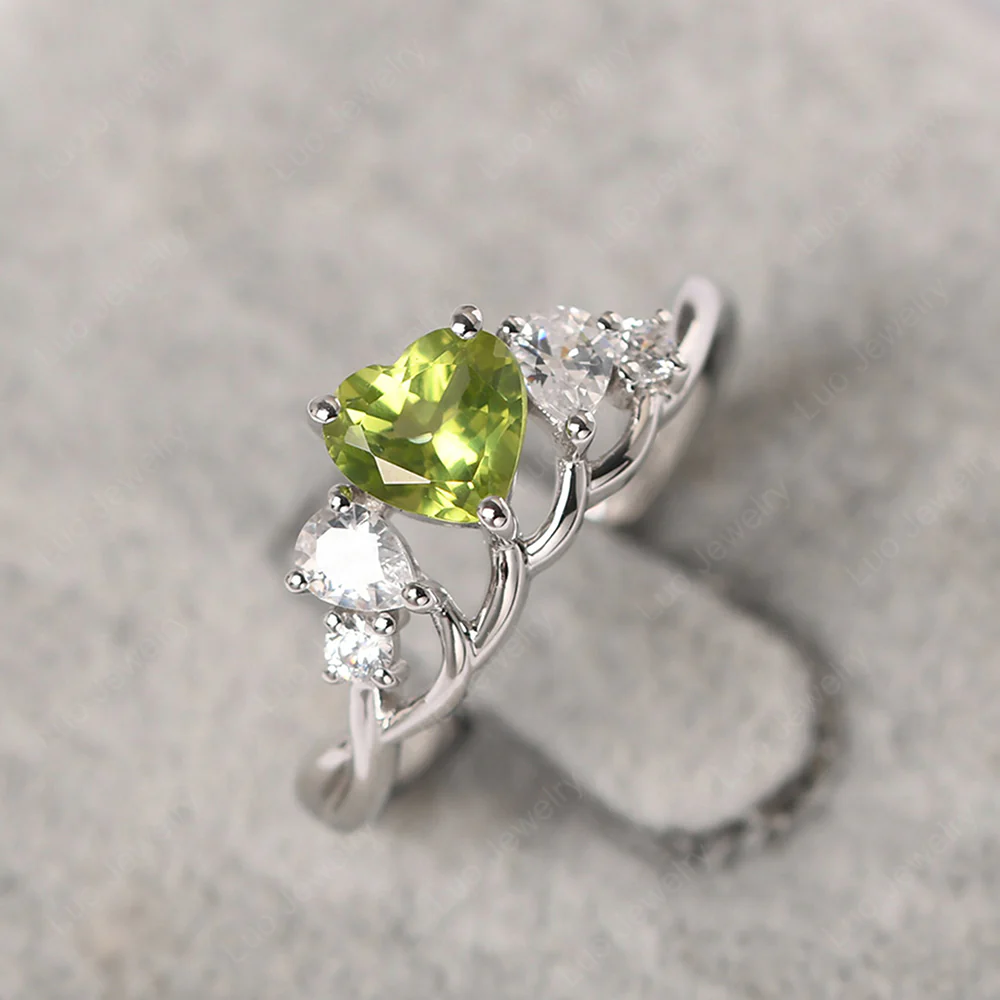 Heart Shaped Peridot Cluster Ring