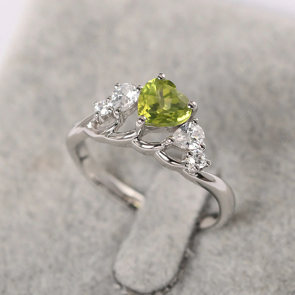 Heart Shaped Peridot Cluster Ring - Image 2