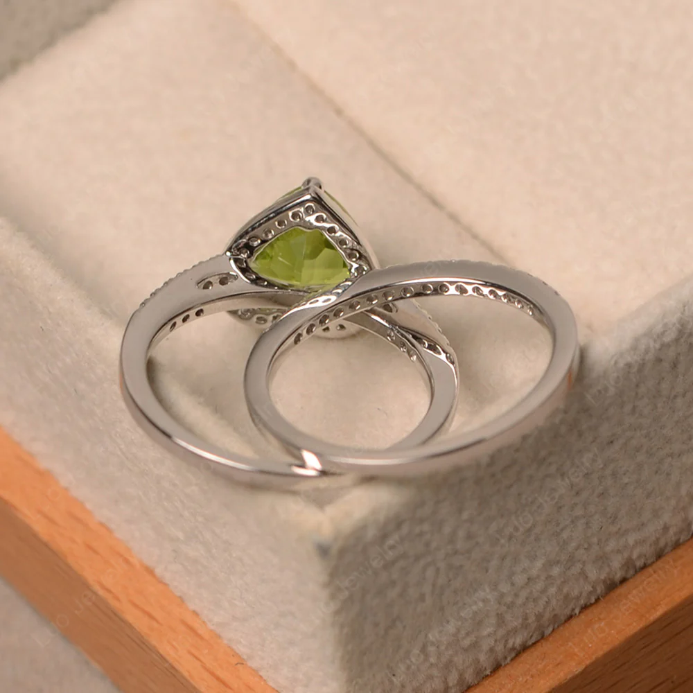 Heart Shaped Peridot Wedding Ring Set - Image 3