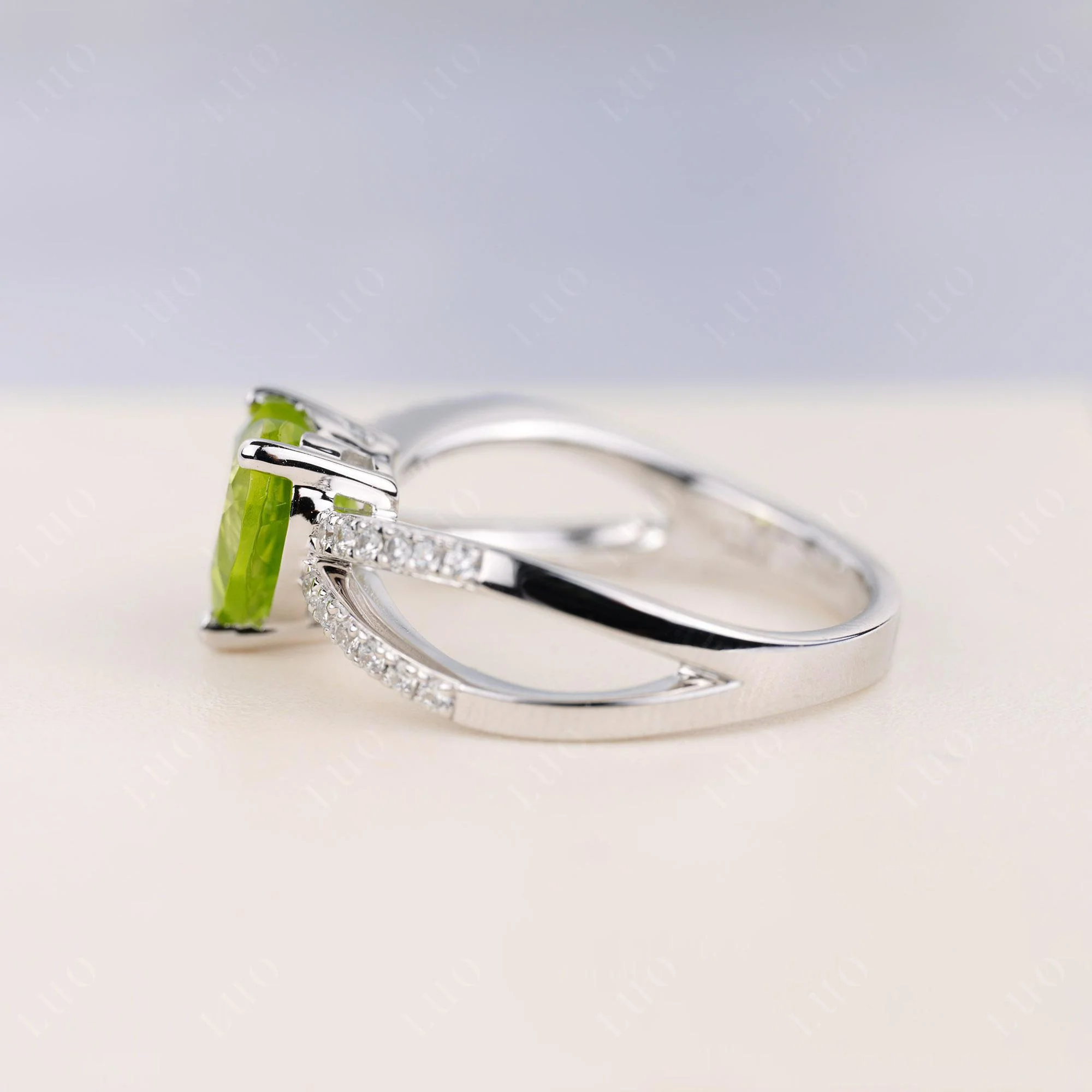 Heart Shaped Peridot Ring Split Shank - Image 3