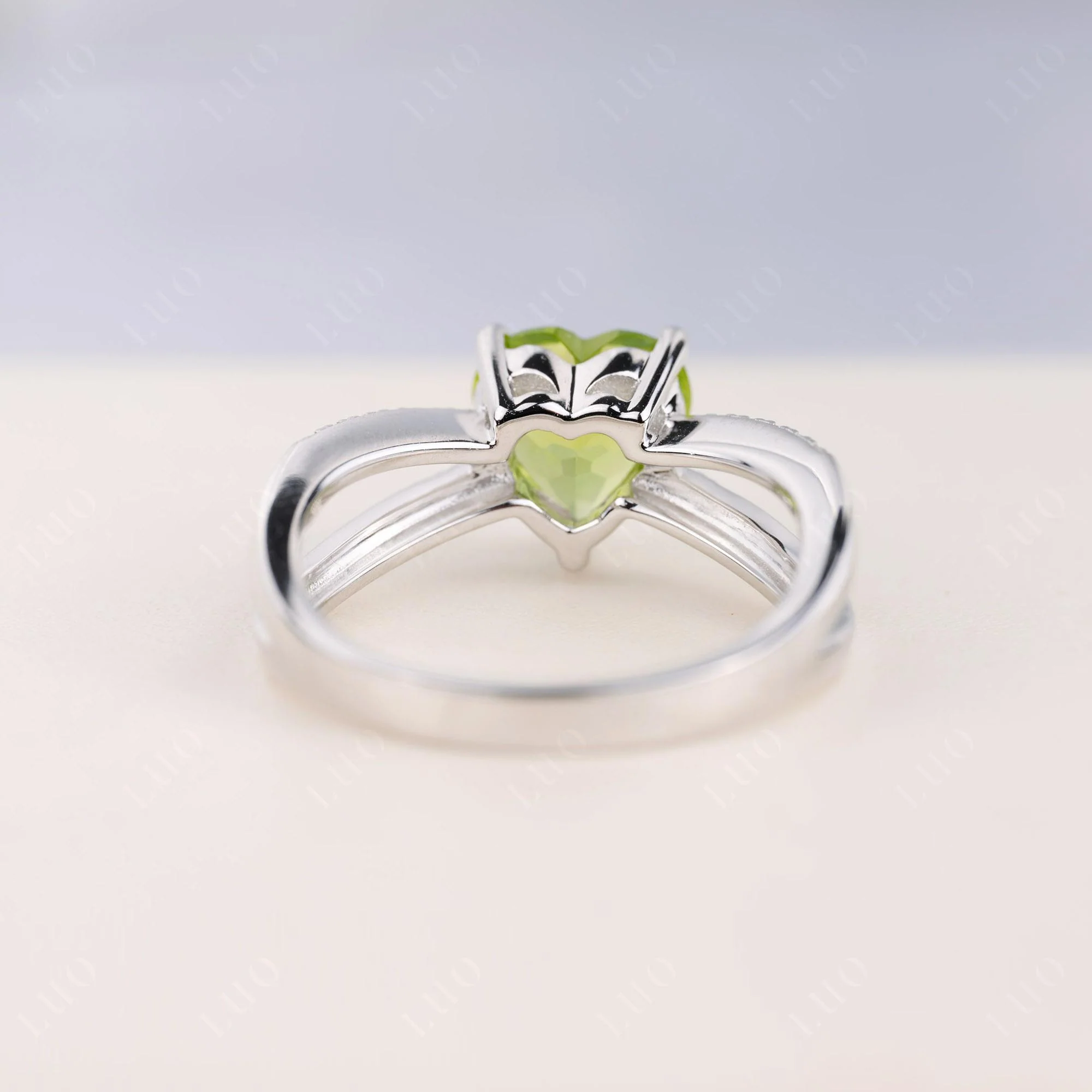 Heart Shaped Peridot Ring Split Shank - Image 4