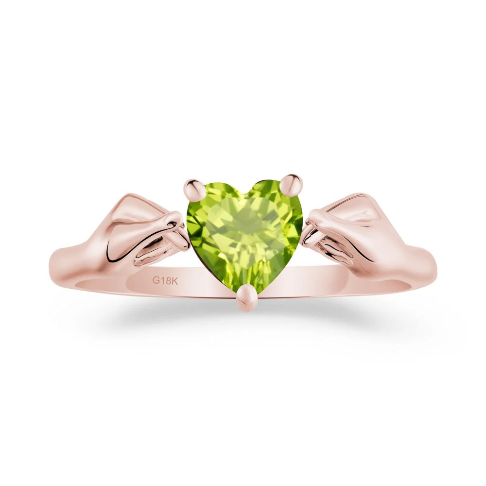 Heart Shaped Peridot Ring with Finger Heart - Image 6