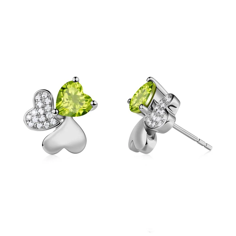 Heart Shaped Peridot Shamrock Earrings - Image 2