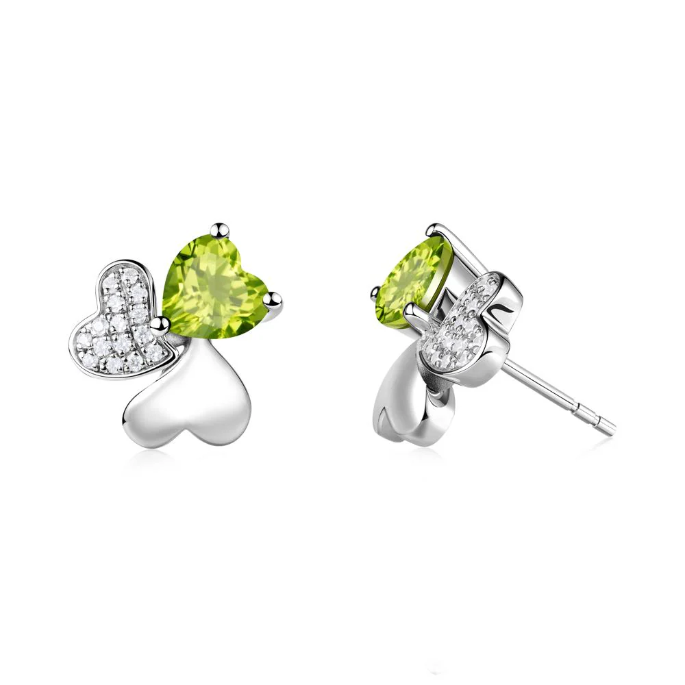 Heart Shaped Peridot Shamrock Earrings - Image 3