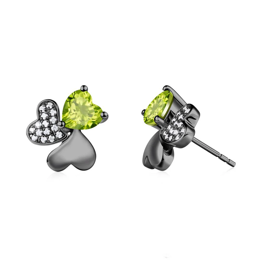 Heart Shaped Peridot Shamrock Earrings - Image 4
