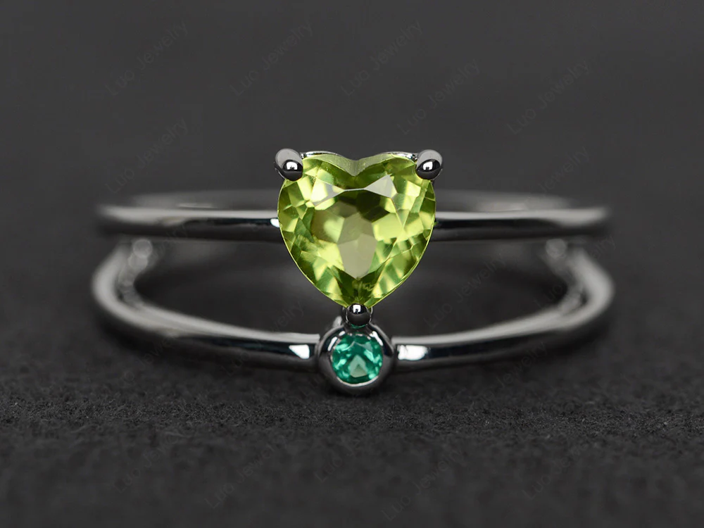 Heart Shaped Peridot Split Shank Ring