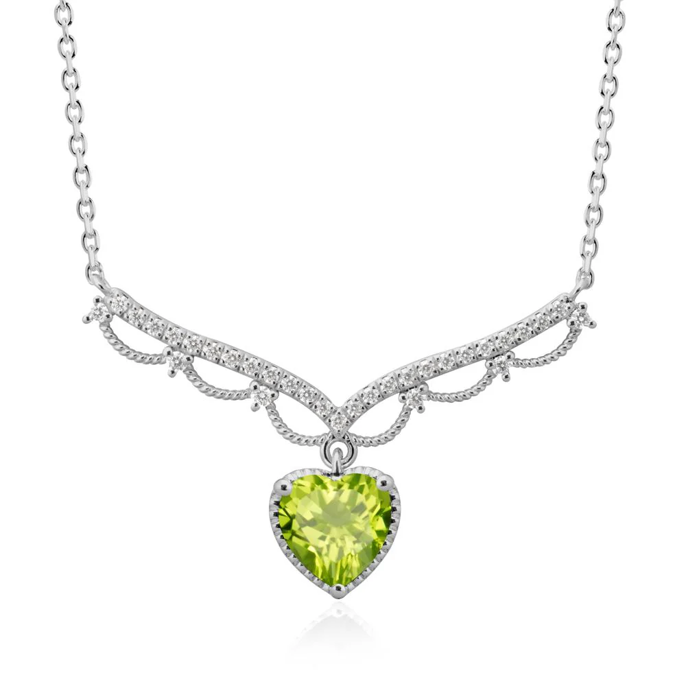 Heart Shaped Peridot V Shaped Necklace