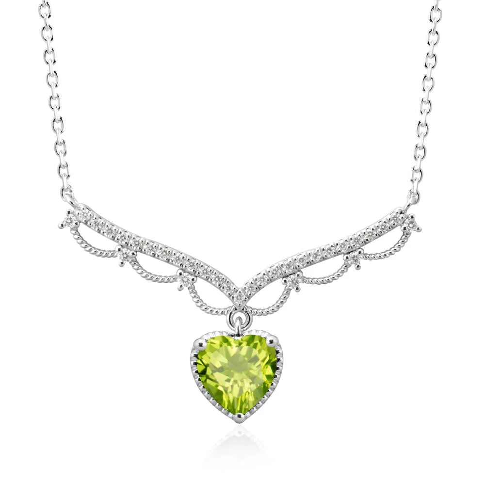 Heart Shaped Peridot V Shaped Necklace - Image 6