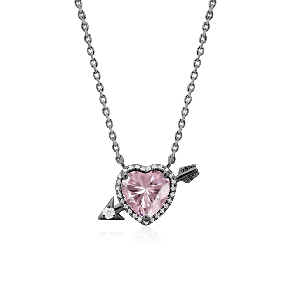 Heart Shaped Pink Cubic Zirconia Cupid's Arrow Necklace