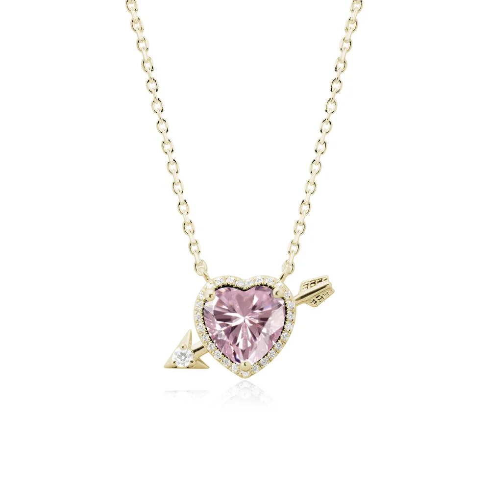Heart Shaped Pink Cubic Zirconia Cupid's Arrow Necklace - Image 4