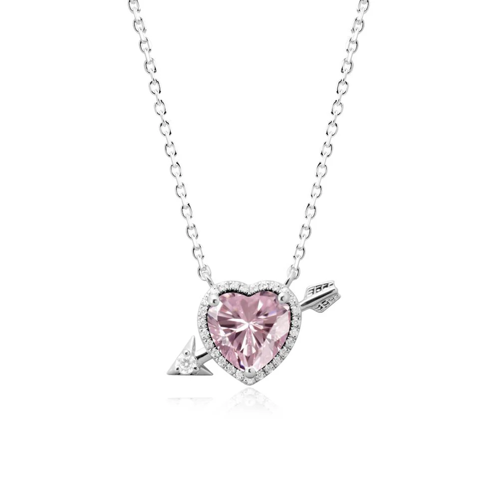 Heart Shaped Pink Cubic Zirconia Cupid's Arrow Necklace - Image 6