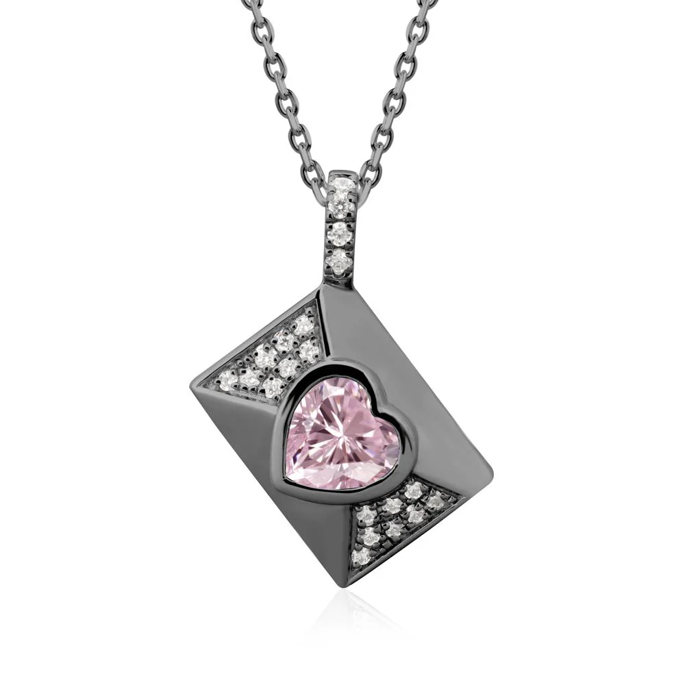 Heart Shaped Pink Cubic Zirconia Love Letter Envelope Pendant