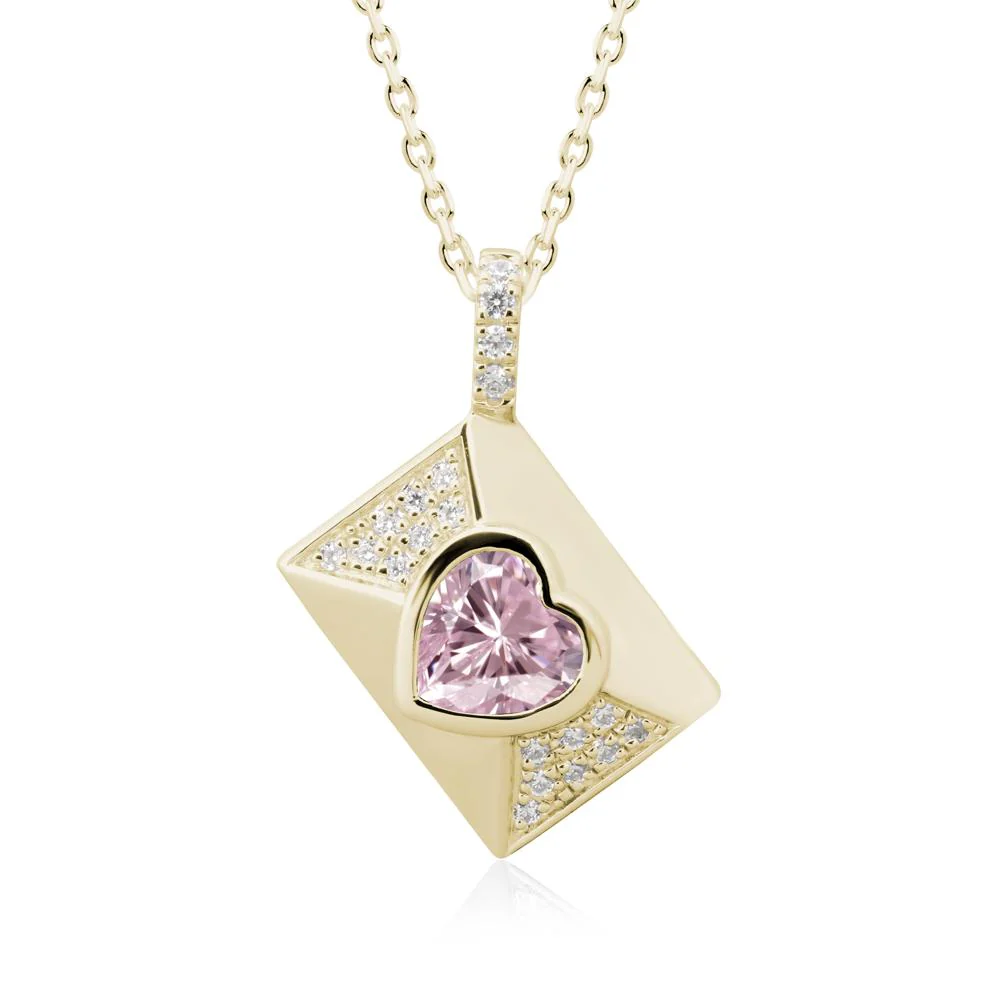 Heart Shaped Pink Cubic Zirconia Love Letter Envelope Pendant - Image 4