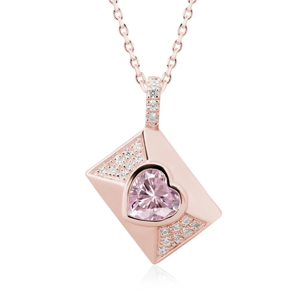 Heart Shaped Pink Cubic Zirconia Love Letter Envelope Pendant - Image 5