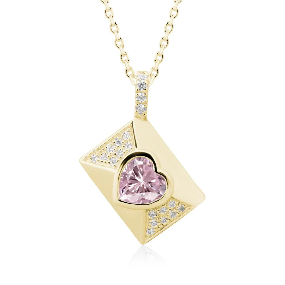 Heart Shaped Pink Cubic Zirconia Love Letter Envelope Pendant - Image 7