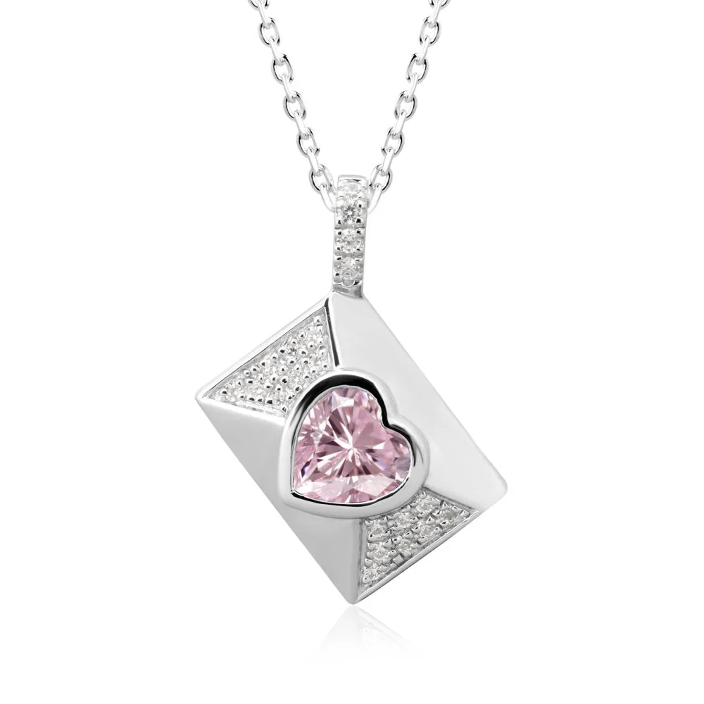 Heart Shaped Pink Cubic Zirconia Love Letter Envelope Pendant - Image 9