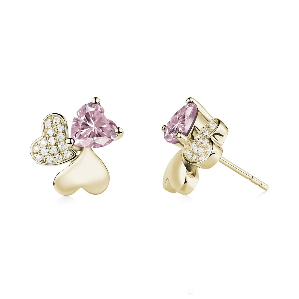 Heart Shaped Pink Cubic Zirconia Shamrock Earrings - Image 2