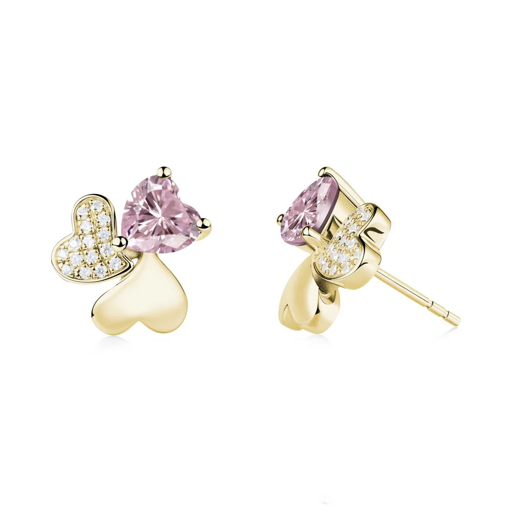 Heart Shaped Pink Cubic Zirconia Shamrock Earrings - Image 3