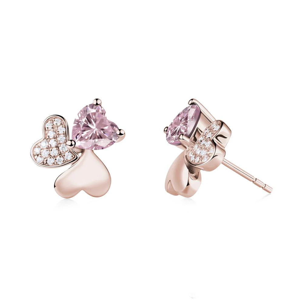 Heart Shaped Pink Cubic Zirconia Shamrock Earrings - Image 4