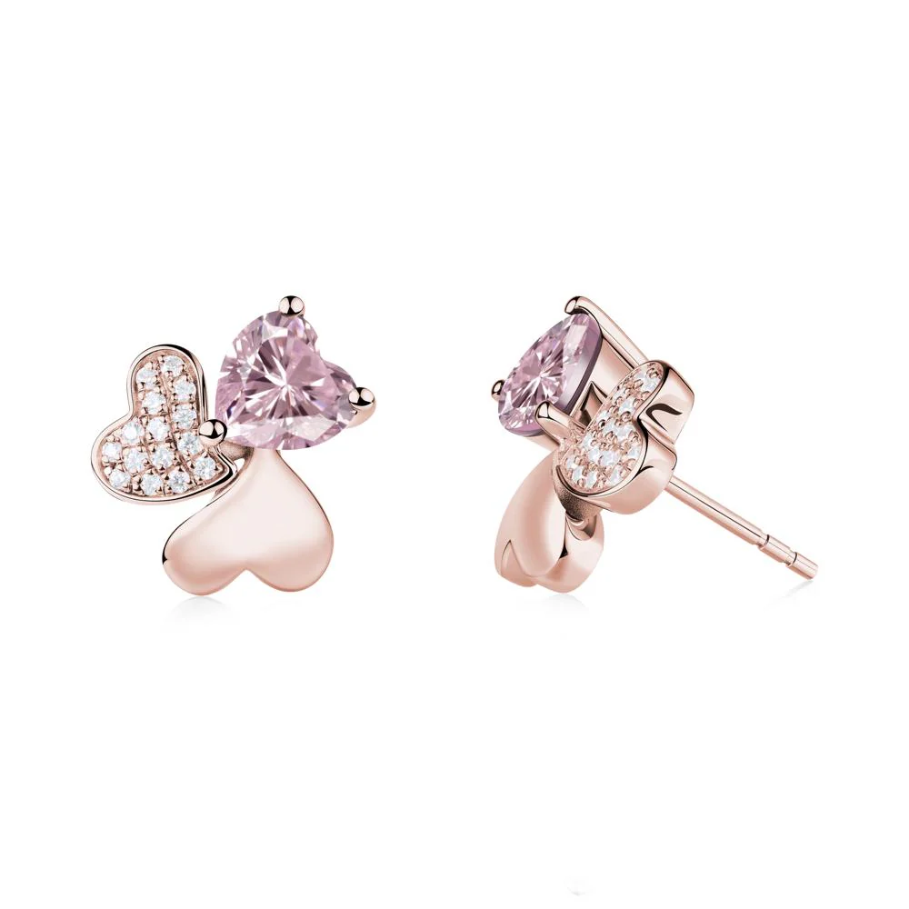 Heart Shaped Pink Cubic Zirconia Shamrock Earrings - Image 5