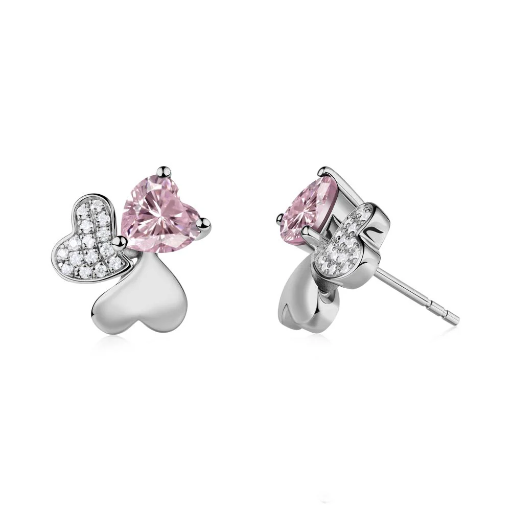 Heart Shaped Pink Cubic Zirconia Shamrock Earrings - Image 6