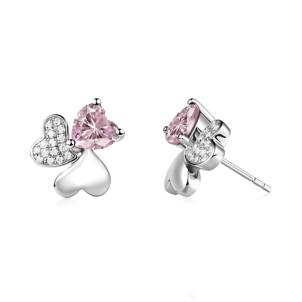 Heart Shaped Pink Cubic Zirconia Shamrock Earrings - Image 7