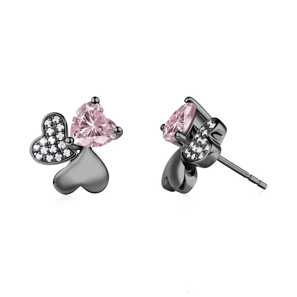 Heart Shaped Pink Cubic Zirconia Shamrock Earrings - Image 9
