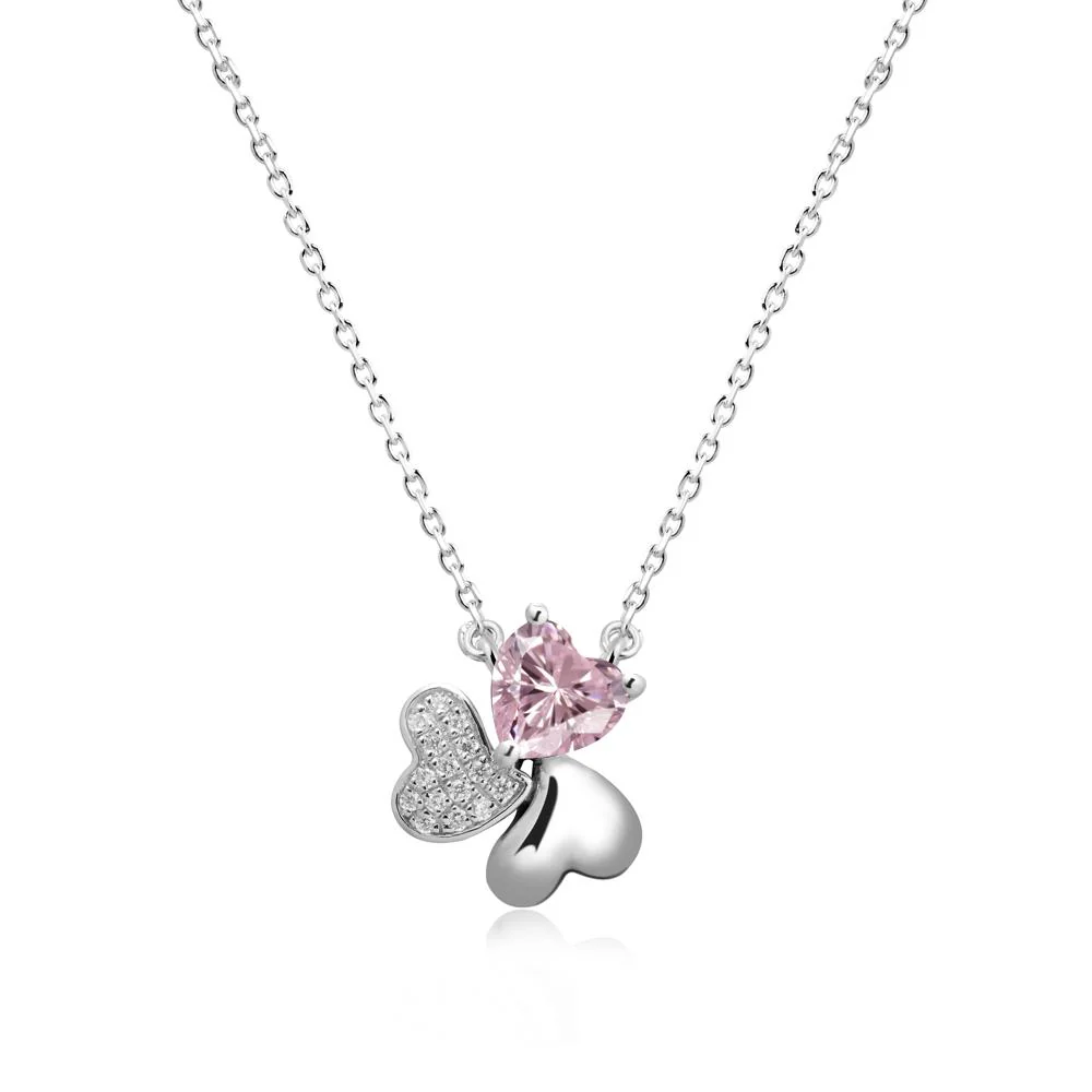 Heart Shaped Pink Cubic Zirconia Shamrock Necklace - Image 6