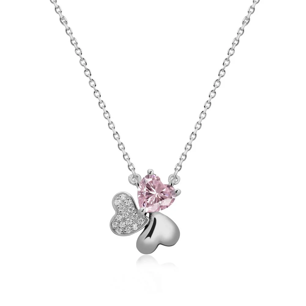 Heart Shaped Pink Cubic Zirconia Shamrock Necklace - Image 9