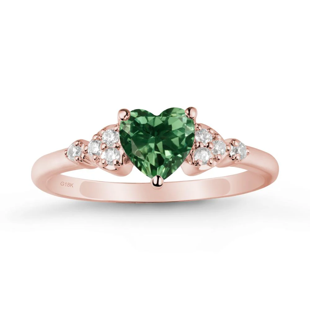 Heart Shaped Prong Set Green Sapphire Ring - Image 5