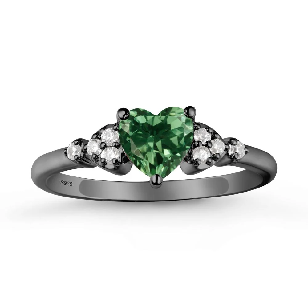 Heart Shaped Prong Set Green Sapphire Ring - Image 8
