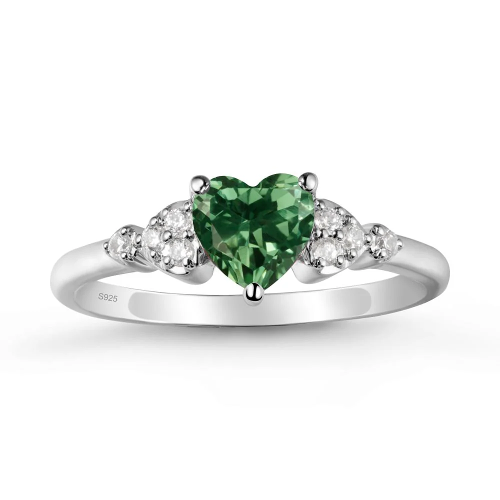 Heart Shaped Prong Set Green Sapphire Ring - Image 9