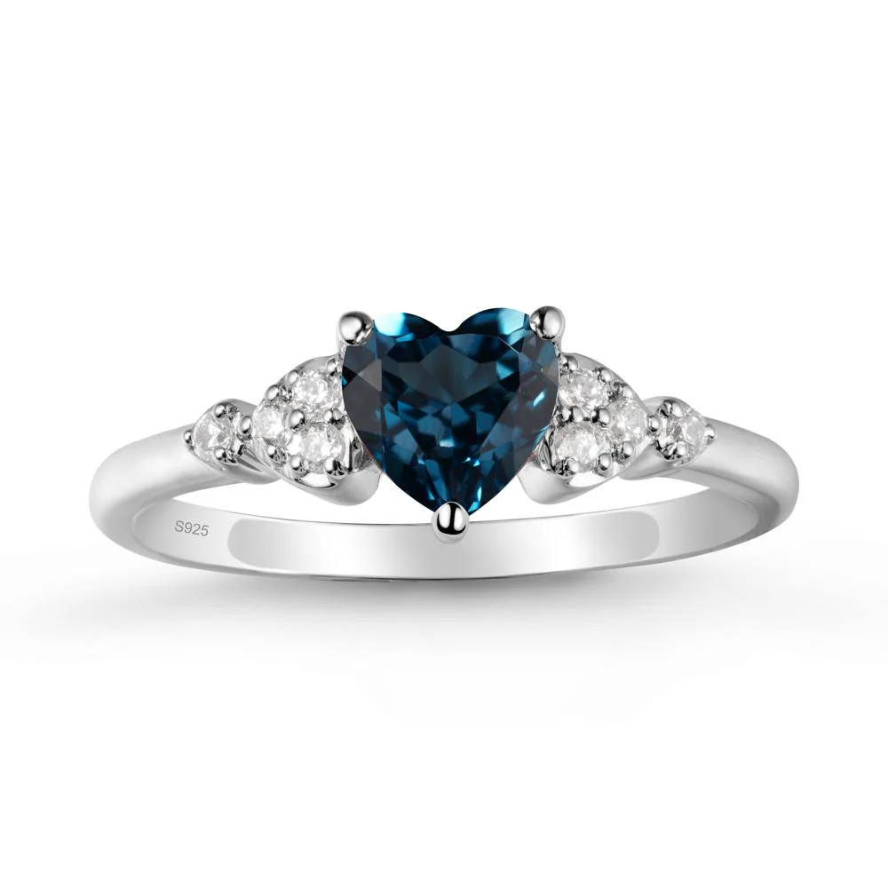 Heart Shaped Prong Set London Blue Topaz Ring - Image 9