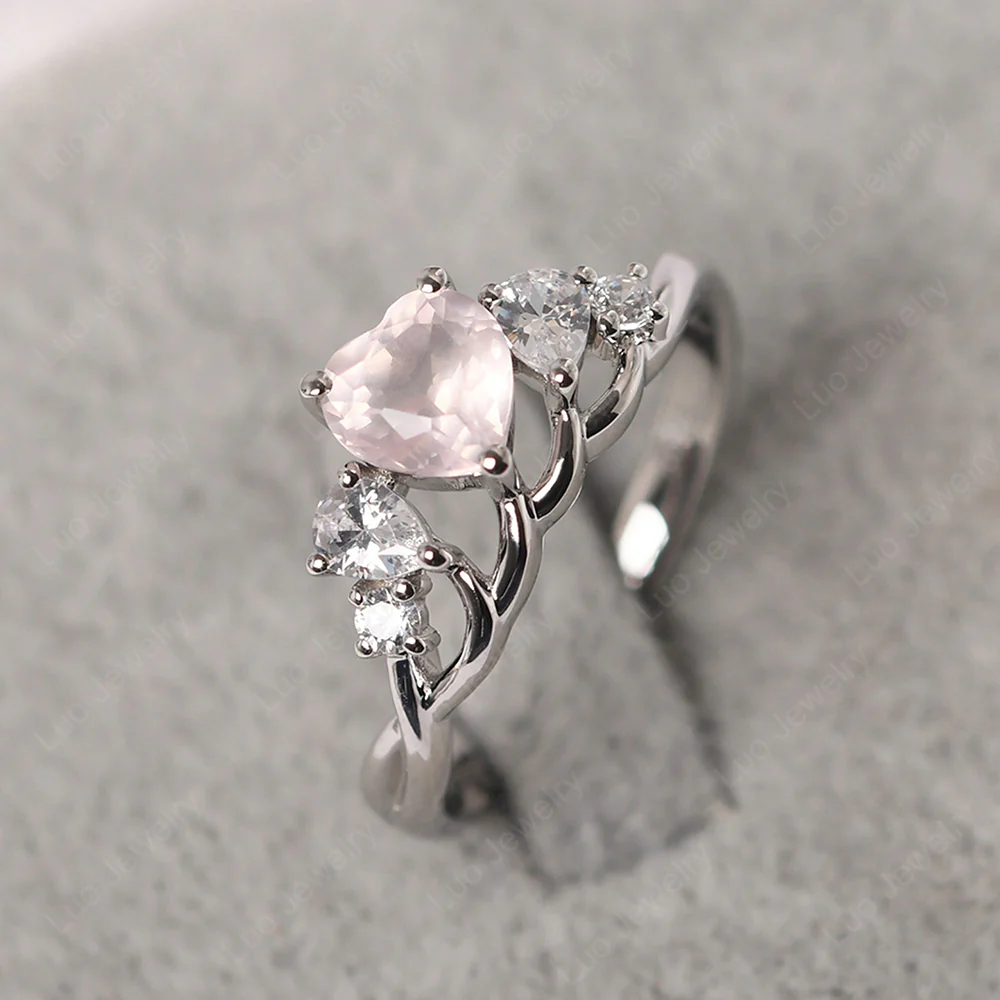 Heart Shaped Rose Quartz Cluster Ring - Image 2