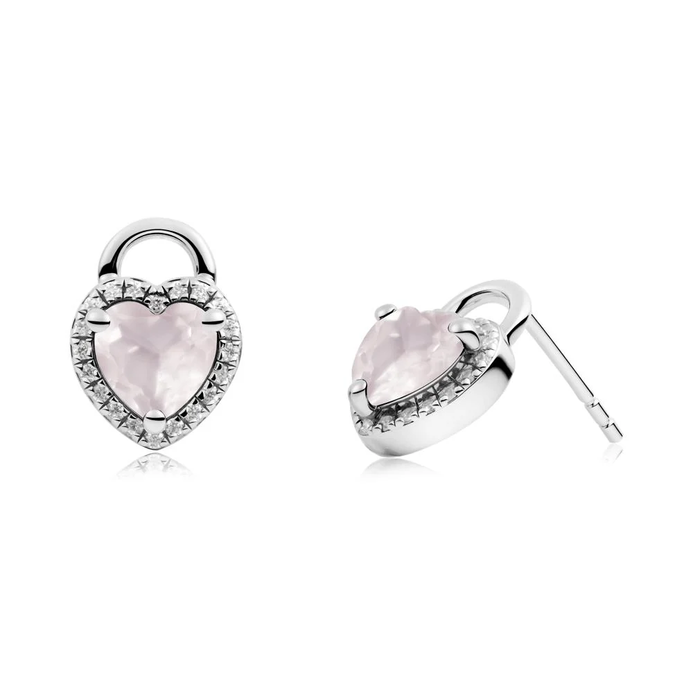 Heart Shaped Rose Quartz Halo Earrings - Image 6