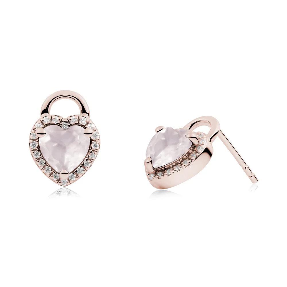 Heart Shaped Rose Quartz Halo Earrings - Image 9